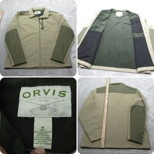 Orvis Jacket Men Medium Light Green Pockets Heavyweight Reinforced Elbows Fleece